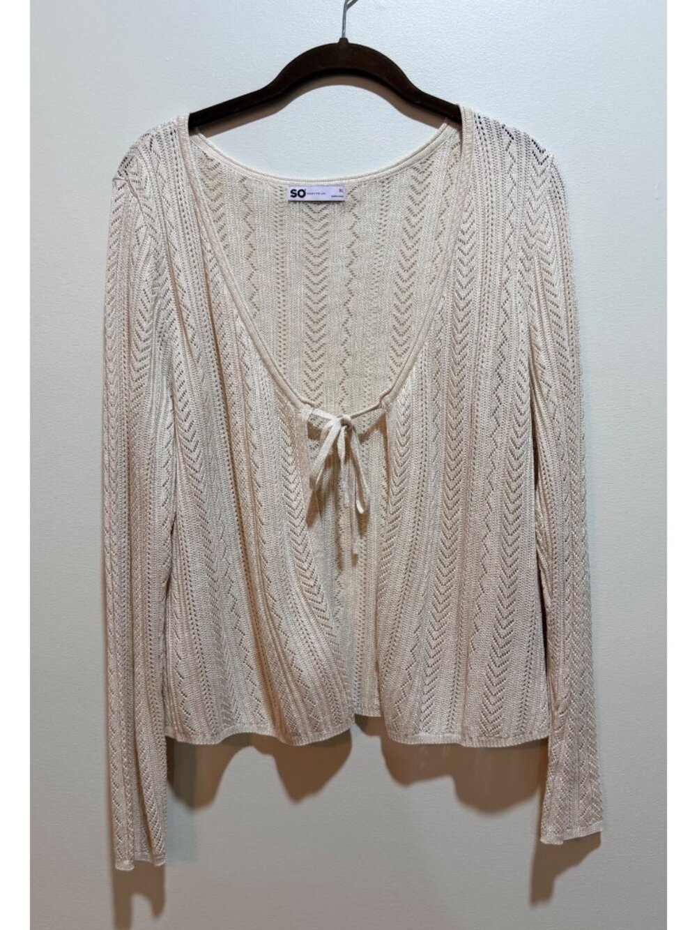 SO Beige Crochet Knit Cardigan With Tie Front Detail ~ Juniors XL